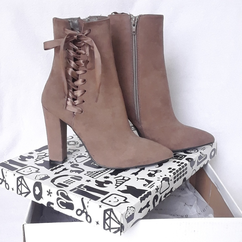 Bamboo madame lace up ribbon bow suede bootie